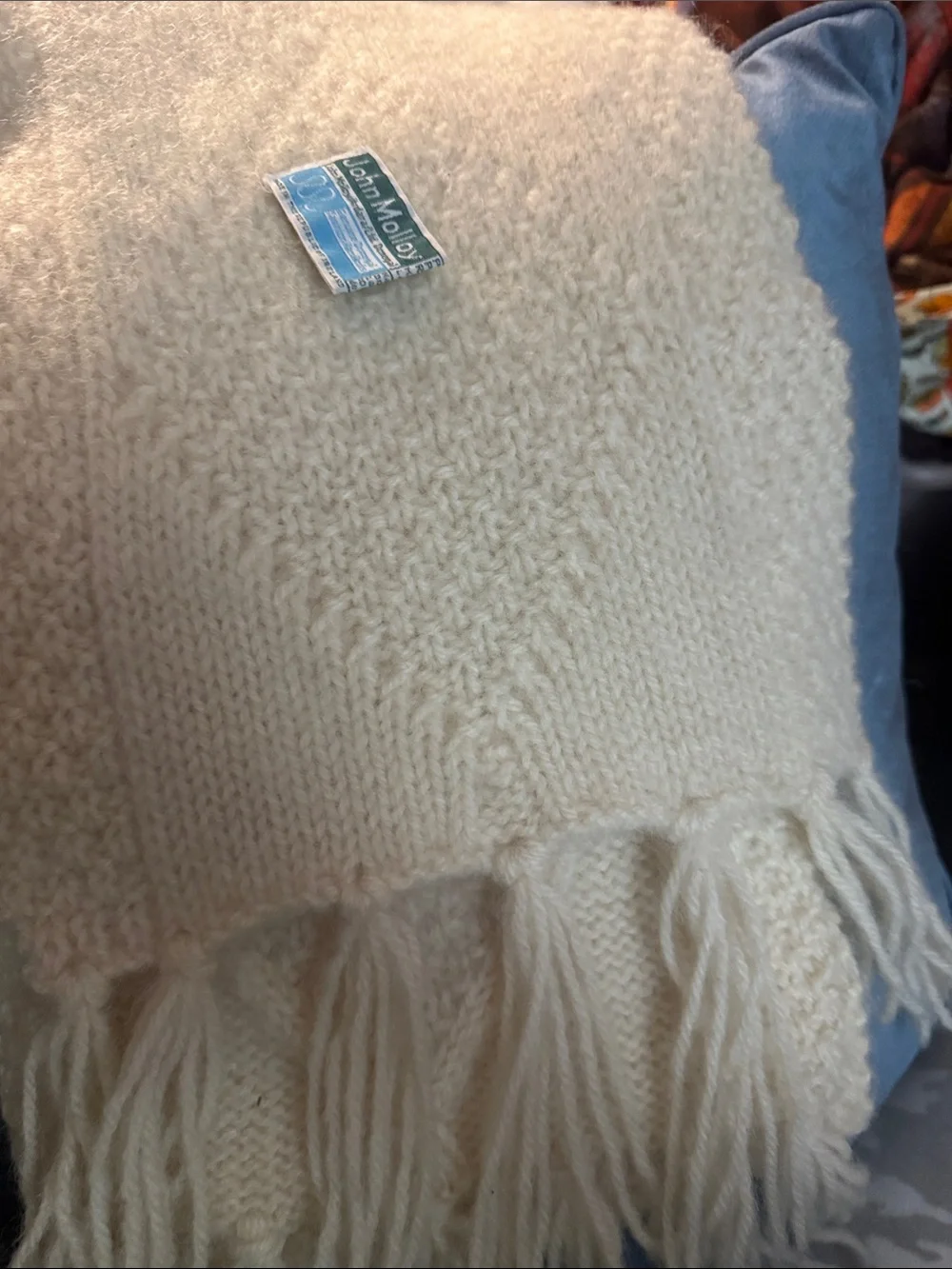 John Molloy Cream Wool Scarf for Men